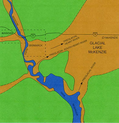 Schematic map showing the Missouri River Valley at Bismarck-Mandan. South of Bismarck